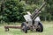 Old russian cannon in an outdoor museum. Armed military forces i