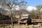 Old russian jeep, rural all-terrain vehicle in yard