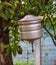 An old russian metal washstand in summer apple garden