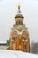 The old Russian orthodoxal chapel called candlein the medieval Borisoglebsky monastery in a small town Torzhok in winter