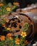 An old rusted cannon flowers peeking through its slowly decaying body Abandoned landscape. AI generation