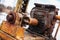 Old rusted engine with gears, close-up photo