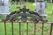 Old rusted gate leading into family plot in historic cemetery, Saratoga Springs, New York, 2018,