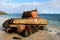 Old rusted tank on the beach in Puerto Rico