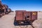 Old rusted train detail at train cemetery near salar uyuni in Bolivia