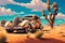 Old rusty abandoned car in the middle of the desert, Humanly enhanced AI Generated