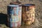 Old rusty abandoned fuel barrel drums