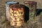 Old rusty abandoned fuel barrel drums