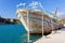 Old rusty abandoned ship in port of Aghia Galini, Crete island