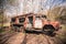 Old rusty abandoned Soviet fire truck in Chernobyl exclusion zone