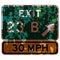 Old rusty American road sign - Exit number sign with speed advisory