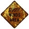 Old rusty American road sign - Gusty Winds Area