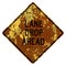 Old rusty American road sign - Lane drop ahead, Massachusetts