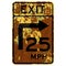 Old rusty American road sign - Turn curve exit speed advisory, Maryland