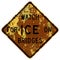 Old rusty American road sign - Watch for ice on bridges, Indiana and Texas as Watch for ice on bridge
