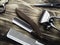 Old rusty barber shop tools on wood background