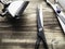 Old rusty barber shop tools on wood background