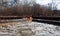 Old rusty barge on a river in the day