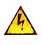 Old rusty black and yellow triangular hazard sign