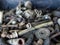 Old rusty bolt and nuts.,Pile of metal scrap background