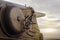 Old and rusty cannon at sunset in canakkale, looking up and ready to fire