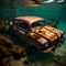 Old rusty car abandoned underwater - ai generated image