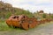 An old, rusty dredge at an abandoned gold mine