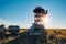 Old rusty iron abandoned watch tower in wastelands