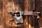 An old rusty lock on a wooden door. Protection against theft. A safe house.