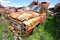 Old rusty pickup trusk at a car junkyard