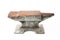 Old rusty rugged anvil foundry isolated white.