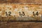 Old rusty ruler with black numbers on a working wooden table. vintage measuring tape close up. industrial background