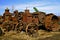 Old rusty Rumely Oil Pull tractor