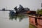 Old rusty sunken ships in Baltiysk bay