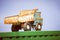 Old rusty toy - car truck on a plain background, close-up. The concept of trucking, travel