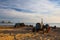 Old rusty tractor on the empty Cromer beach, Great Britain