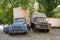 Old rusty trucks made in the USSR, brands GAZ and ZIL