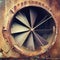 Old rusty turbine made from metallic materials