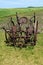 Old rusty two row field cultivator