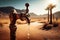 Old rusty water tap in the desert. Generative Ai