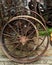 Old rusty wheel for sale at the antique market