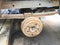 Old rusty worn drum brakes of a truck, car. Automotive suspension repair. Replacing wheel