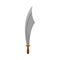 Old saber with large sharp blase and wooden handle. Steel sword. Dangerous pirate weapon. Flat vector icon