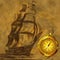 Old sail ship with ancient compass