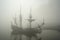 Old sail ship (Pirate?) in the fog