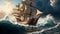 Old sail ship rough ocean
