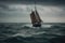 Old sailboat in the stormy sea. Toned image. Old sailboat caught in a big storm at sea, AI Generated