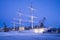 Old sailboat Suomen Joutsen, February twilight. Turku