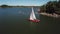 Old sailing boat, called Shark, going in archipelago of Finland