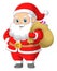 The old Santa claus is holding big sack with many surprise and chocolate gift